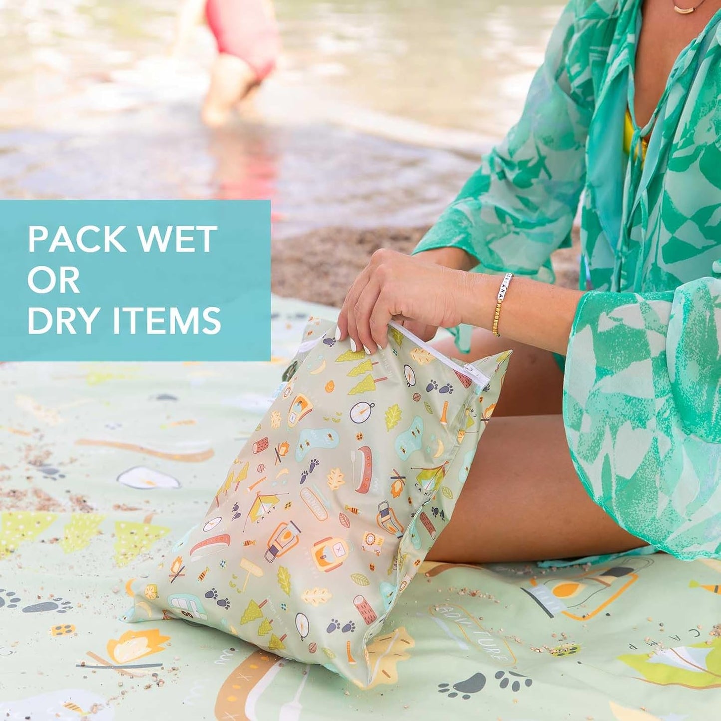Bumkins Disney Waterproof Wet Bag for Baby, Travel, Swim Suit, Cloth Diapers, Pump Parts, Pool, Gym Clothes, Toiletry, Strap to Stroller, Daycare, Zip Reusable Bag, Packing Pouch, Winnie the Pooh