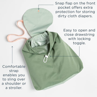 Esembly Day Bag – Reusable Wet and Dry Bag Made From Recycled Fabric With Dual Waterproof Compartments for Cloth Diapers, Swimsuits, Toiletries, and Snacks - Verdant Gingham