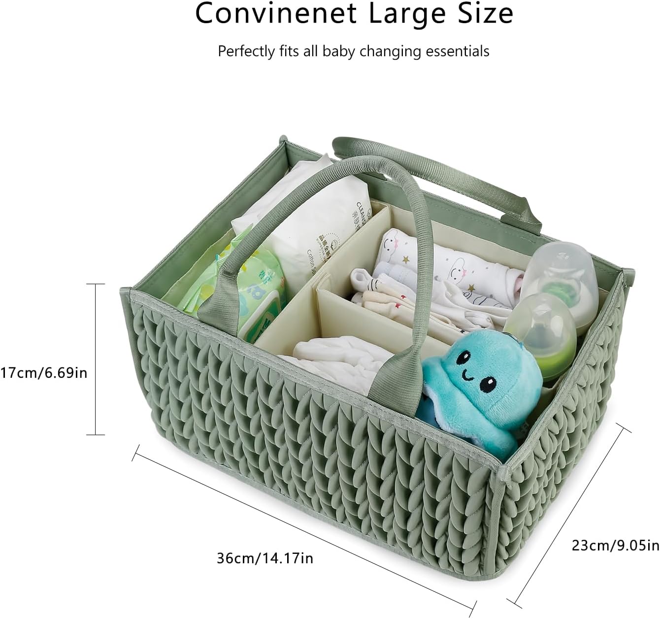 MOMIGO Baby Diaper Caddy Organizer - Fahion Mahua Water-resistent Nursery Storage Basket for Diapers and Baby Wipes, Diaper Stacker Car Organizer, newborn nursery Gift (Green)