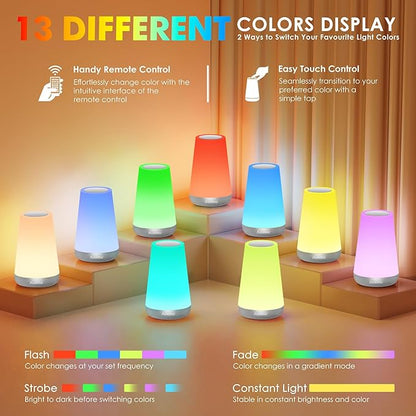 Auxmir Night Light for Kids Baby, 2500mAh13 RGB Colors & 5 Brightness, Portable Rechargeable LED Bedside Lamp for Baby Nursery, Night Lights for Bedroom Living Room Bathroom Hallways, Silver