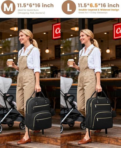 Pritent Diaper Bag Backpack,Baby Essentials Diapers Bag with Pacifier Case,Multipurpose Stylish Large Capacity Travel Backpack for Baby Girl/Boy(M-Black)