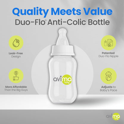 Avima 10 oz Anti Colic Baby Bottle Set - Medium Flow Nipples Included, Standard Neck, BPA Free - 3-6 Months, Stage 2 Feeding for Gas, Spit Up & Colic (Set of 8)