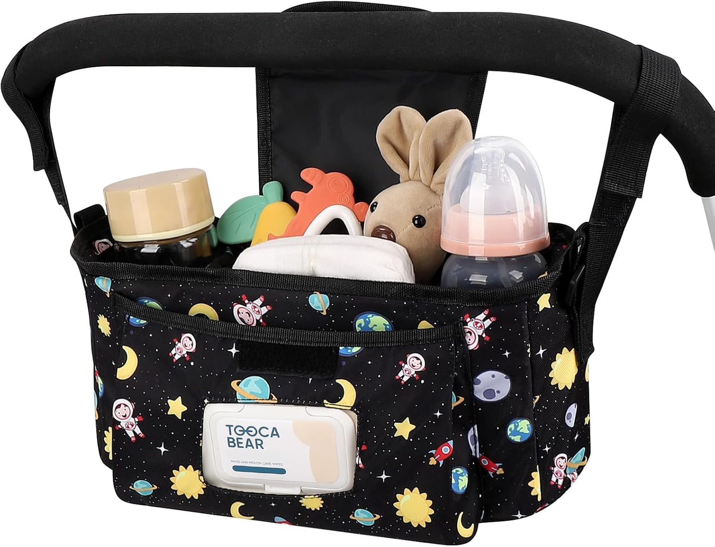 Accmor Universal Stroller Organizer with Insulated Cup Holder and Shoulder Strap, Stroller Caddy Bag Stroller Cup Holder Attachment for Uppababy, Baby Jogger, Britax Strollers, Black
