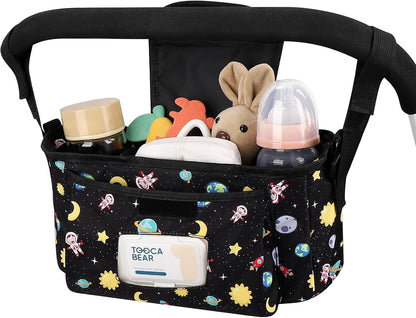 Accmor Universal Stroller Organizer with Insulated Cup Holder and Shoulder Strap, Stroller Caddy Bag Stroller Cup Holder Attachment for Uppababy, Baby Jogger, Britax Strollers, Black