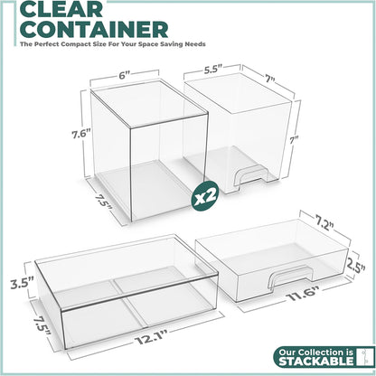 Sorbus Stackable Acrylic Storage Drawers – 2 Small + 2 Tall + 1 Wide – 5 Pack Clear Plastic Organizer Bins for Baby Bottles, Makeup, Bathroom & Vanity, Pull-Out Drawer Design for Kitchen Cabinets