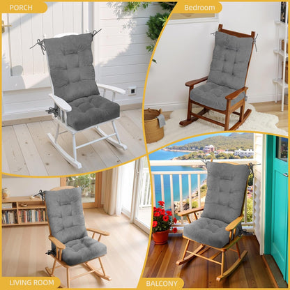 Millsilo Rocking Chair Cushions 3-Piece Set with Neck Pillow, Indoor Rocker Comfortable Tufted Non-Slip Pads with Ties, High-Density Foam Cushion for Adirondack Glider Chair, Orange, 52 x 19 x 4 Inch