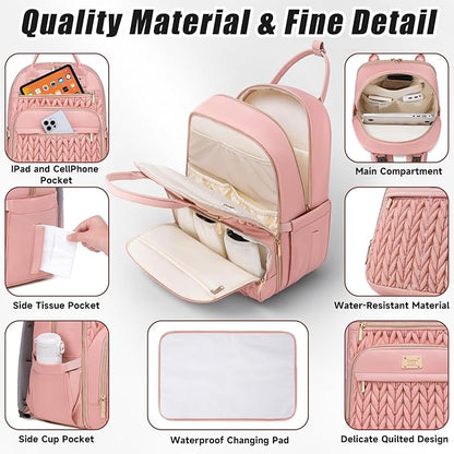 Tealari Diaper Bag Backpack,Stylish Baby Diaper Bag,Waterproof Travel Diaper Backpacks Baby Bags with Changing Pad,Stroller Straps,Insulated Pockets (Pink)