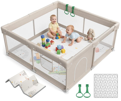 ZEEBABA Baby Playpen with Mat, Playpen for Babies and Toddlers, Small Baby Play Pens, Play Yard for Infants with Play Mat, 47x47inch Playard with Gate