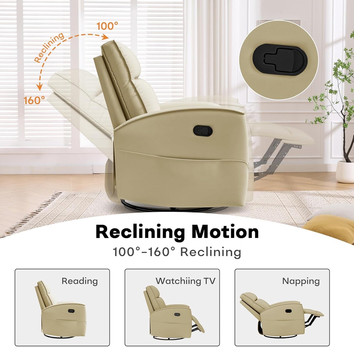 HAOMARKETS Electric Swivel Rocker Recliner Chair, Power Faux Leather Glider Rocking Recliners for Adults,360° Swivel Nursery Reclining Sofa with USB Charging Port, White