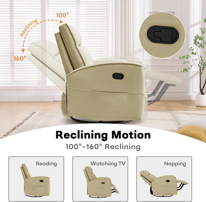 HAOMARKETS Electric Swivel Rocker Recliner Chair, Power Faux Leather Glider Rocking Recliners for Adults,360° Swivel Nursery Reclining Sofa with USB Charging Port, White