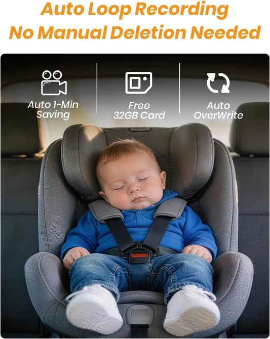 Babyvue Baby Car Camera HD 1080P with Video Recording & Playback, 4.5" Car Baby Monitor with Auto IR Night Vision, USB Plug & Play, Rear Facing Car Seat Camera for Kids/Infants,BV2MAX White