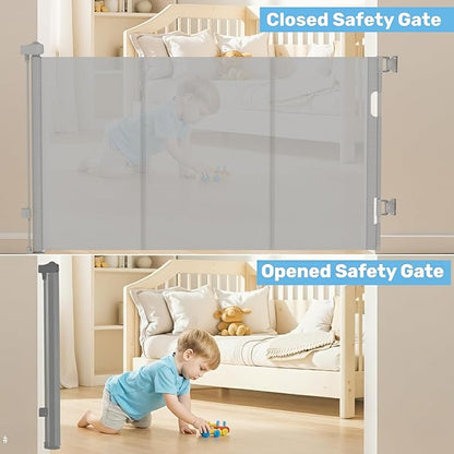 Baby Proof Me Retractable Baby Gates for Stairs & Doorways - 71” Wide Mesh Safety Gate for Toddlers, Dog & Pets - Use for Indoor/Outdoor, Hallways, Deck, Porch - Easy Installation, Secure Closure
