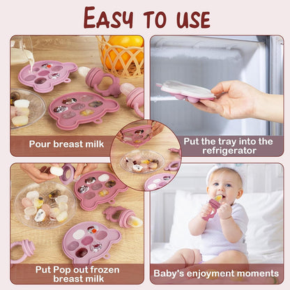 Baby Breastmilk Popsicle Molds & Baby Fruit Feeder (6 Pack), WAJIAYON Infant Food Freezer Tray Storage Containers, Silicone Teething Pacifier Feeder and Teether for Babies,Babies Feeder