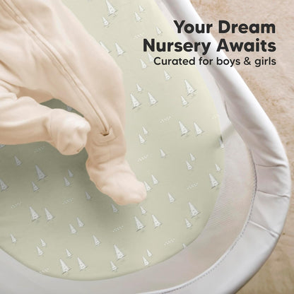 2-Pack Organic Bassinet Sheets for Girls, Boys - 100% Cotton Bassinet Mattress Sheets Compatible with Halo Bassinest Swivel Sleeper, Graco, Baby Delight, Chicco, Unisex Fitted Bassinet Sheets (Elly)