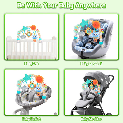 Baby Activity Stroller Arch Toys,Car Seat Toys for Adjustable Bouncer Arch Crib Bassinet Hanging Toys Mobile Clip on Stroller Developing Motor Infants Toddlers Skills with Rattle,Mirror,Teether Gift