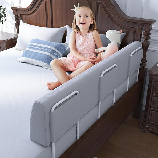 FigTime Bed Bumper for Toddlers, Foam Bed Rail for Toddlers, Toddler Bed Rail Bumper, Soft Safety Bed Guard Rail for Kids, Bed Side Rail for Twin, Full, Queen & King Beds (Grey, 51", 3-Bracket)