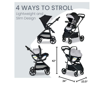 Britax Brook+ Modular Baby Stroller, Ultra-Lightweight Infant and Toddler Stroller with SafeWash Insert and 4 Ways to Stroll, Graphite Onyx