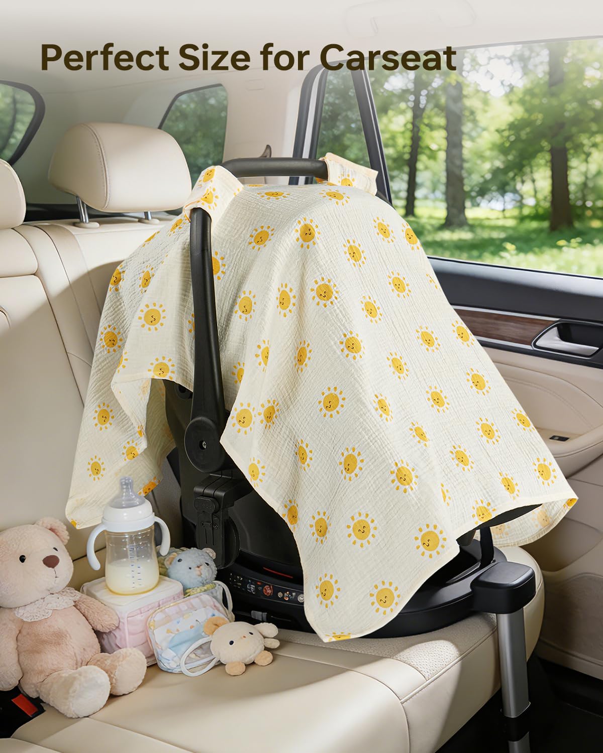 100% Muslin Cotton Car Seat Cover for Baby, Soft Breathable Car Seat Canopy, Universal Infant Carseat Cover Sun Protector, Lightweight Summer Stroller Cover for Boys Girls - Strawberry