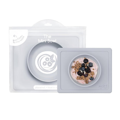 ezpz Mini Bowl (Pewter) - 12 Months+ - 100% Silicone Suction Placemat + Bowl for Toddlers - Comes with a Reusable Travel Bag