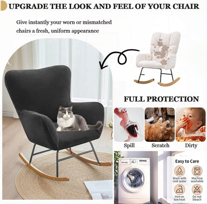 Levoberg Nursery Rocking Chair Cover Velvet Rocker Glider Chairs Cover Slipcovers Stretch Rocking Accent Chair Cover Recliner Armchair Slipcover for Nursery Living Room Bedroom Office Camel