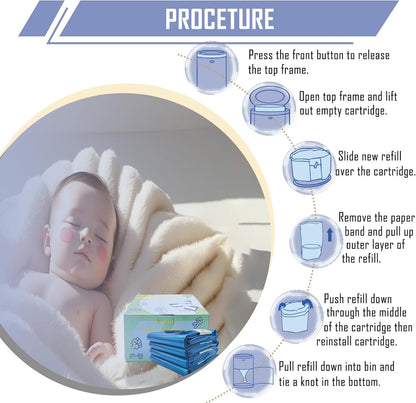 Diaper Pail Refill Bags for Dekor Plus Diaper Pail (2400 count) 4 Packs, 7-Layer Odor-Absorbing, 30% Extra Thickness, Disposable Diaper Trash Bags, Baby essentials