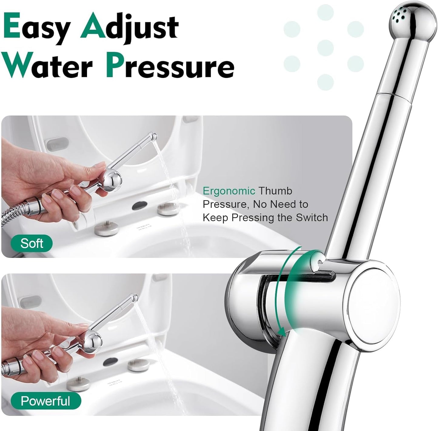 CREA Handheld Bidet Sprayer for Toilet - Adjustable Jet Toilet Bidet Attachment with Hose for Feminine Wash & Cloth Diaper Sprayer Set - Stainless Steel Black