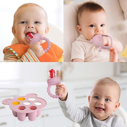 3-in-1 Baby Food & Fruit Feeder Set – Breastmilk Popsicle Mold with Freezer Tray, Teething Relief Toy, BPA Free Infant Silicone Feeding Combo, 3 Bonus Sizes (S/M/L) Sacs (Olive Green)