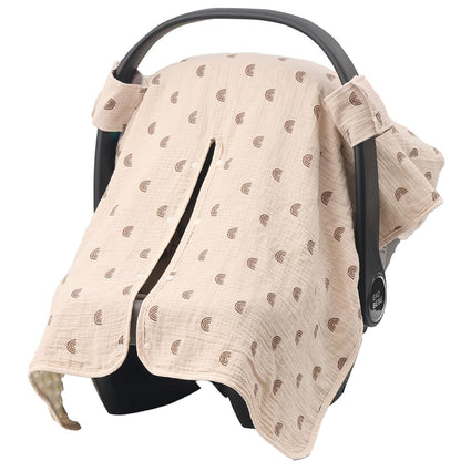 2-in-1 Baby Car Seat Cover & Canopy | Mom Nursing Cover, Easy Install Shield | Multi-Purpose for Winter Warmth & Summer Shade (Brown)