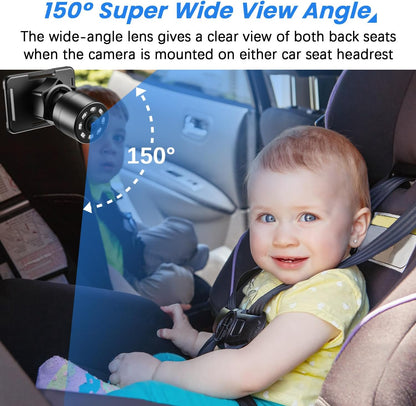 FEISIKE Car Baby Camera, 4.3'' HD Infrared Night Vision Function Baby Car Camera Display, Backseat Camera for Kid with 150° Wide View & 360° Rotatable Easy Installation in 5 Mins Rear Facing Mirrors
