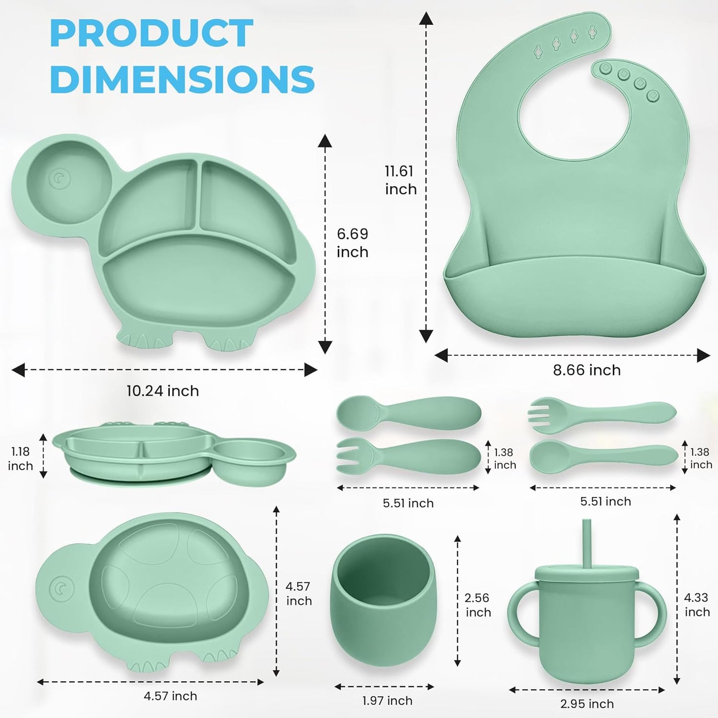 Silicone Baby Feeding Set - 9 Pieces - First Stage Solid Food Eating Baby Utensils - 6+ Months - Crab Shape