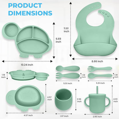 Silicone Baby Feeding Set - 9 Pieces - First Stage Solid Food Eating Baby Utensils - 6+ Months - Crab Shape