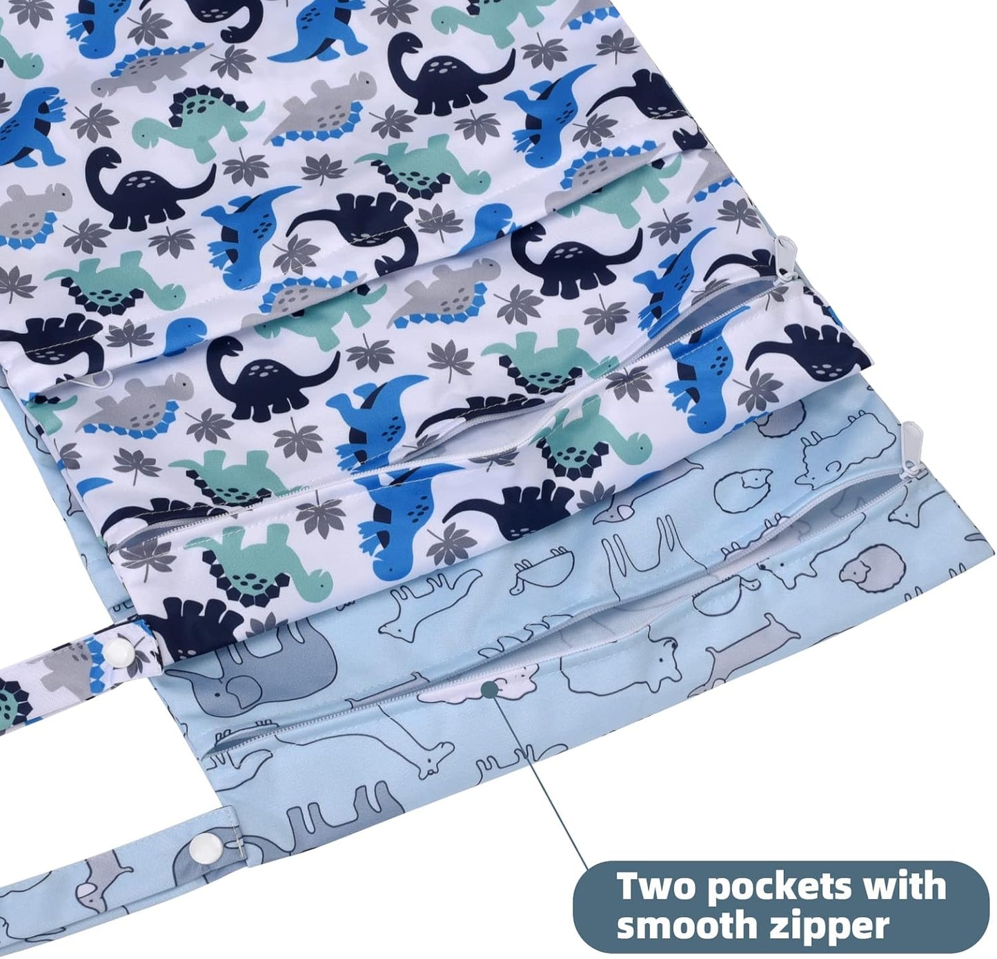 Wet Dry Bags 2-Pack with Cute Dolphin Print - Waterproof Travel Organizer for Swimming Pool Beach Gym Baby Cloth Diapers Swimwear with Dual Zippers