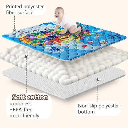 Baby Play Mat, 50x50 Playpen Mat with Super Soft Touch, Activity Mats with Upgraded Anti-Slip Bottom, Machine Washable Crawling Mats for Floor & Picnic (Animal Alphabets)