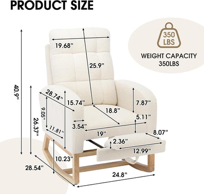 NIOIIKIT Modern Nursery Rocking Chair, Teddy Upholstered Rocking Chair with Footrest, Comfortable Rocker Recliner with Side Pocket, Rocker Glider for Living Room, Bedroom, Nursing Room (Apricot)