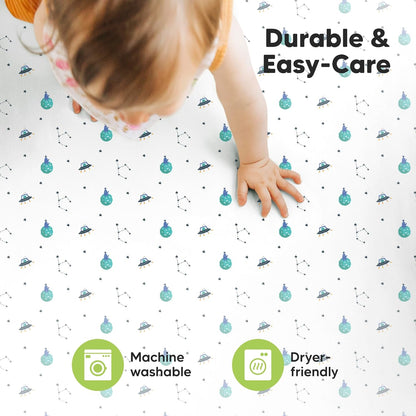 2-Pack Mini Crib Sheets Fitted - 38x26 Pack N Play Sheets for Pack and Play Mattress, Organic Cotton, Soft & Breathable Playard Bedding, Neutral Mini Toddler Bed Cover for Boys, Girls (Dragon Tale)