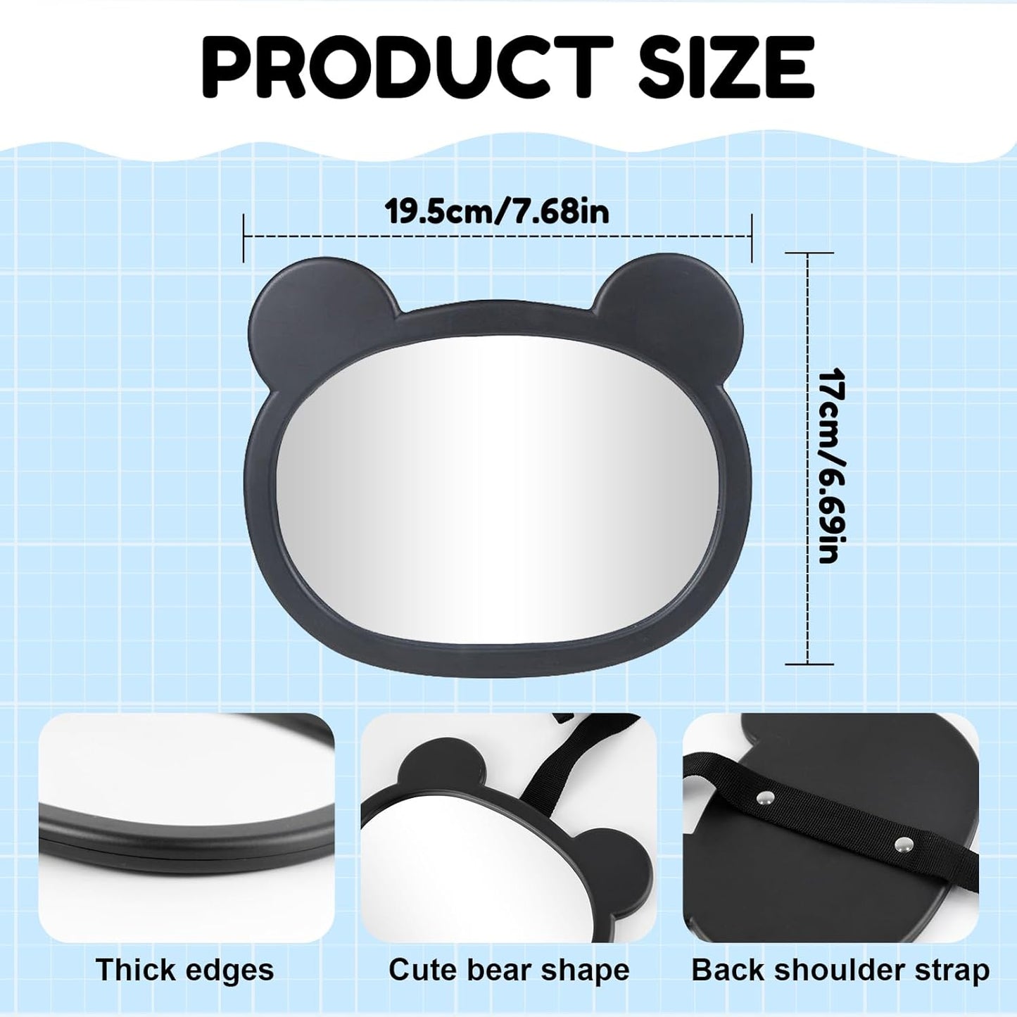 Shatterproof Baby Car Mirror, Car Seat Mirror for Baby Rear Facing Seat Easy Install on Headrest, Wide Angle Clear Wide View, Easily Observe the Child Move