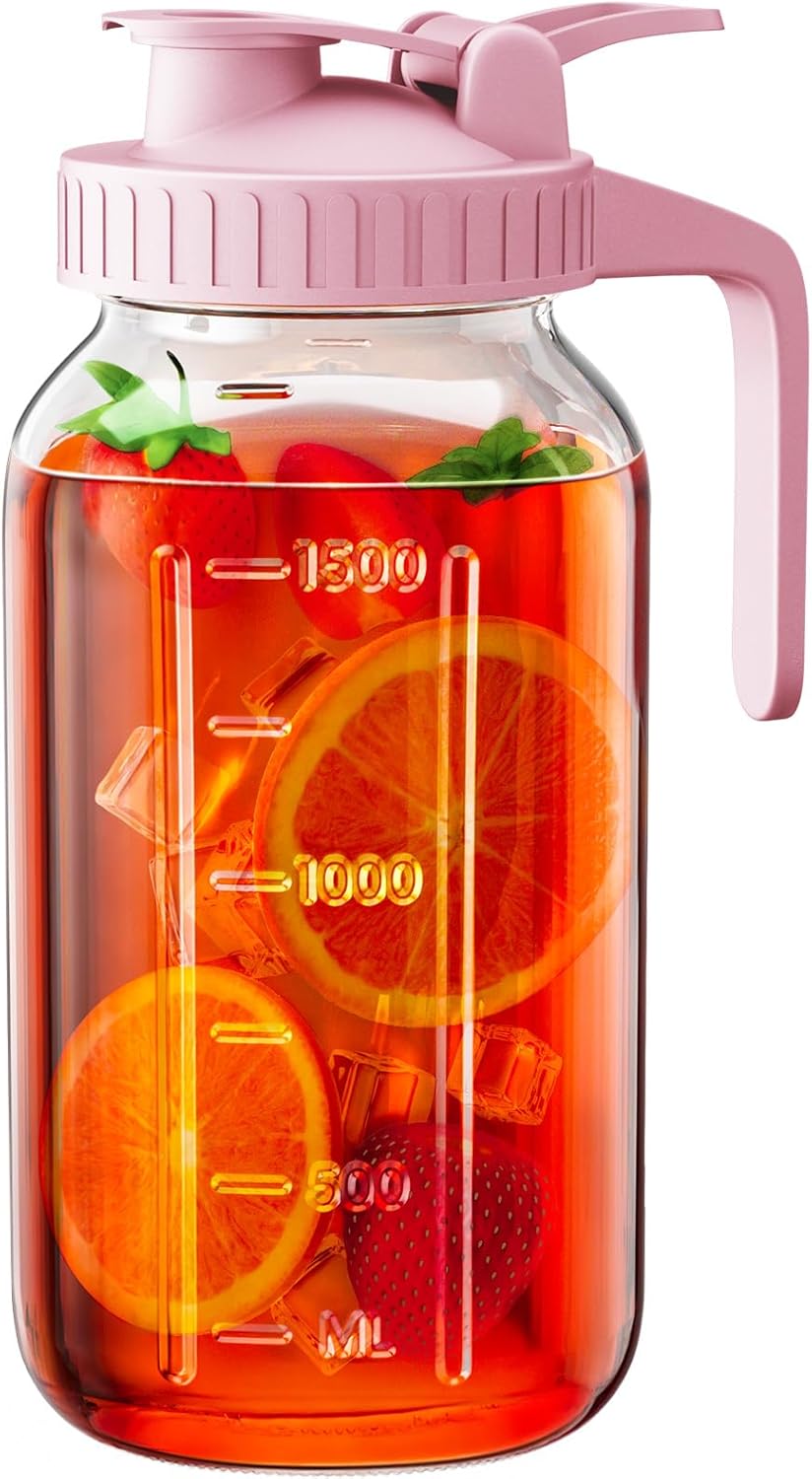 OneDream Breast Milk Pitcher 32oz Glass Pitcher with Lid, Formula Pitcher Leakproof Drip-Free Spout, Wide Mouth Mason Jar Pitcher for Easy Pouring, Dishwasher Safe Breastmilk Storage Pitcher