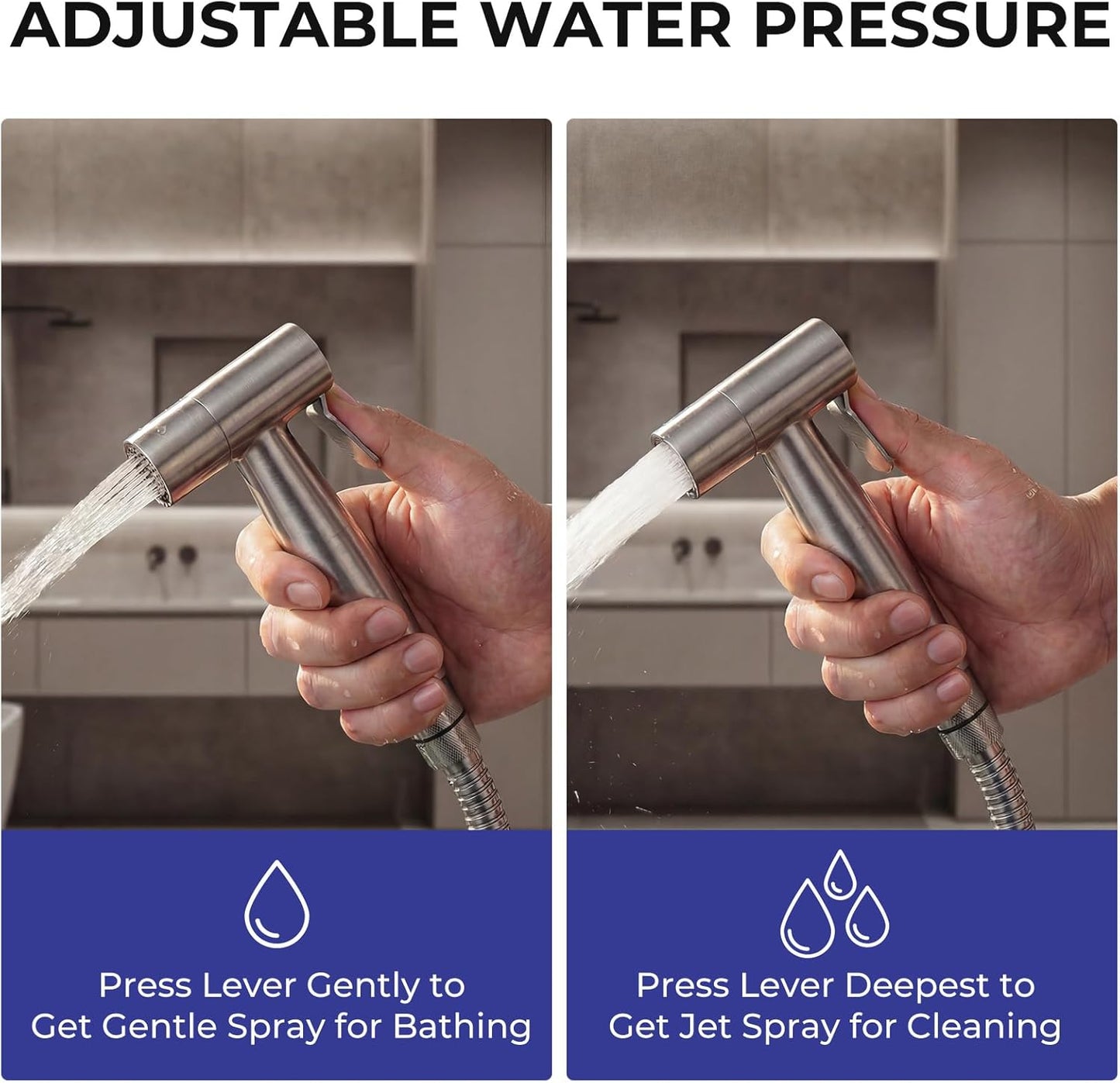 Handheld Bidet Sprayer for Toilet - Stainless Steel Bathroom Bidet Faucet with Adjustable Water Pressure Hose - Leak-Proof Muslim Shower & Cloth Diaper Sprayer for Baby, Feminine Wash, Pet Bath