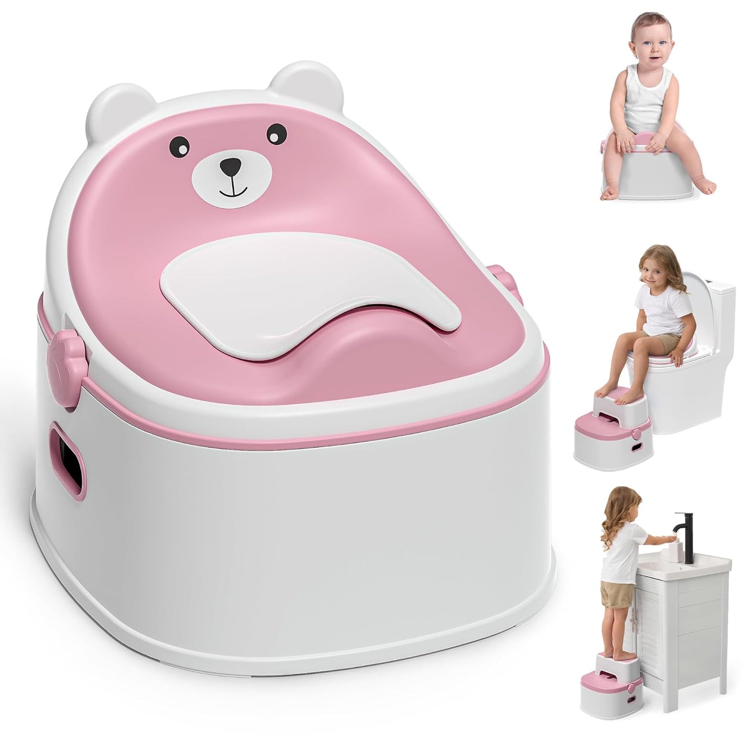 3-in-1 Potty Training Toilet, Portable Potty, Potty Training Seat and Toddler Step Stool, Easy Setup and Clean, Anti-Slip Toddler Potty Trainer for Boy Girl,Grey