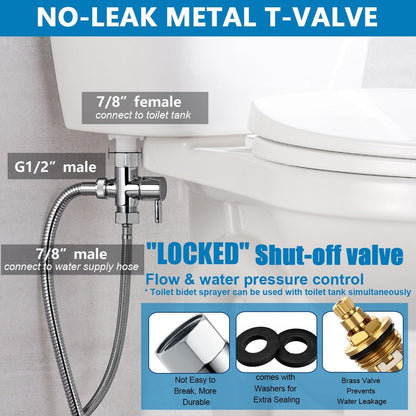 SonTiy Handheld Bidet Sprayer for Toilet, All Metal Cloth Diaper Toilet Sprayer Bidet Attachment with Backflow Preventer, Adjustable Water Jet Spray, 7.2" Brass Hand Held Bidet Wand, Chrome