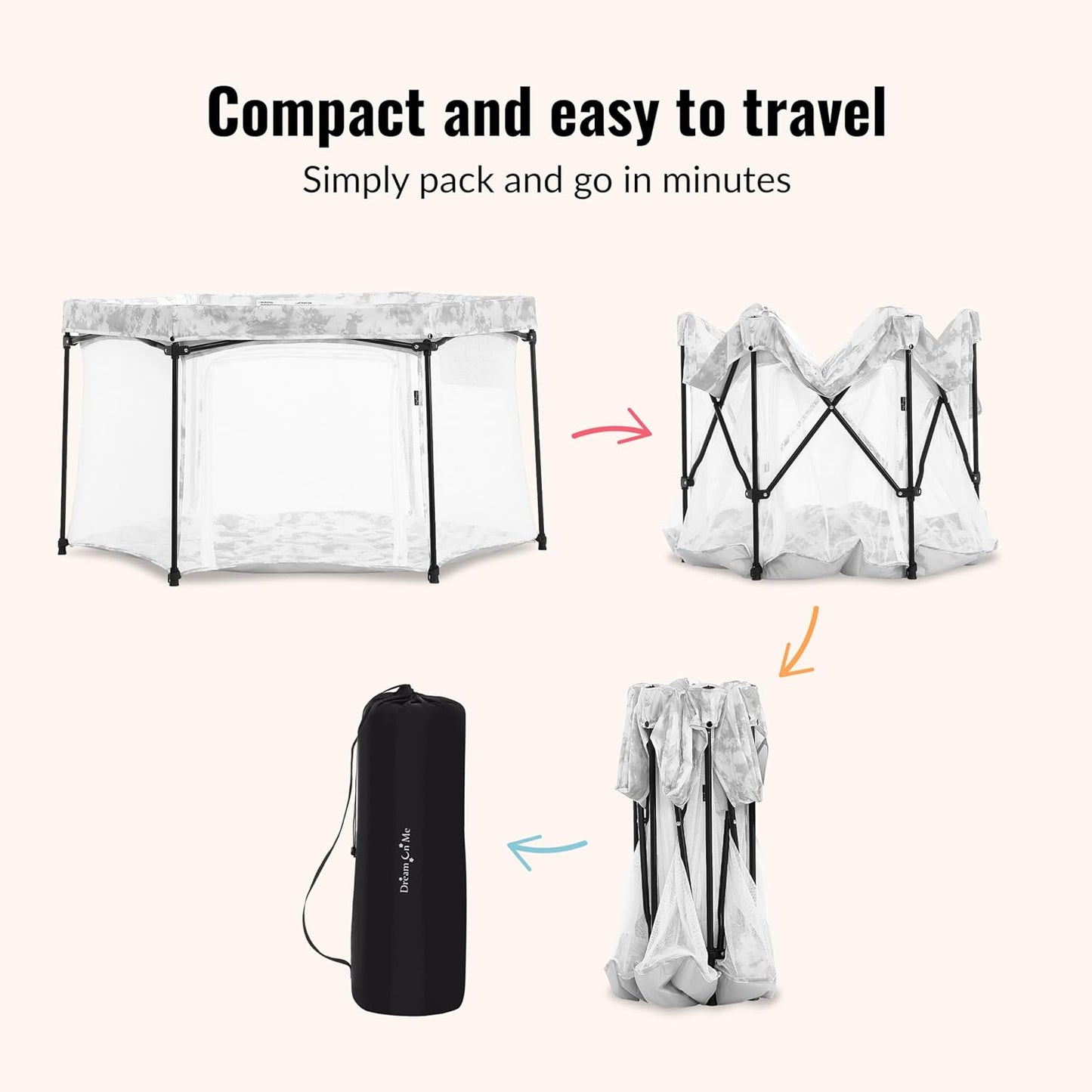 Dream On Me Onyx Baby Playpen, Zipper Access Door, Breathable Mesh Sides, Soft Comfortable Mattress Padded Floor, Easy Fold Design with Travel Carry Bag, Compact Easy to Fold Design - Sky Blue
