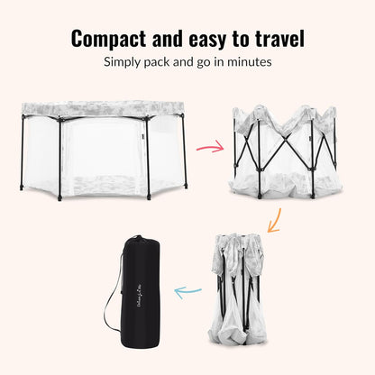 Dream On Me Onyx Baby Playpen, Zipper Access Door, Breathable Mesh Sides, Soft Comfortable Mattress Padded Floor, Easy Fold Design with Travel Carry Bag, Compact Easy to Fold Design - Sky Blue