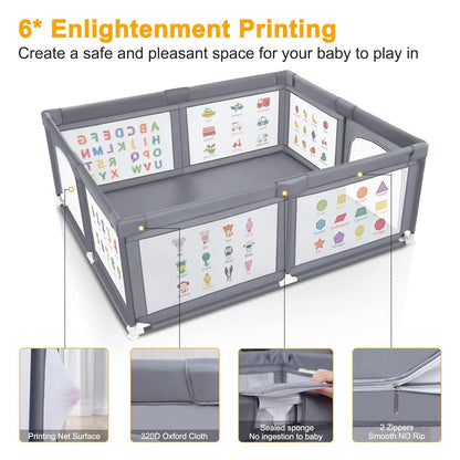 Premium Baby Playpen with Mat, 71x60 Inches Extra Large Playpen for Babies and Toddlers, Indoor & Outdoor Activity Center, Safety Baby Play Pen with Gate Prints