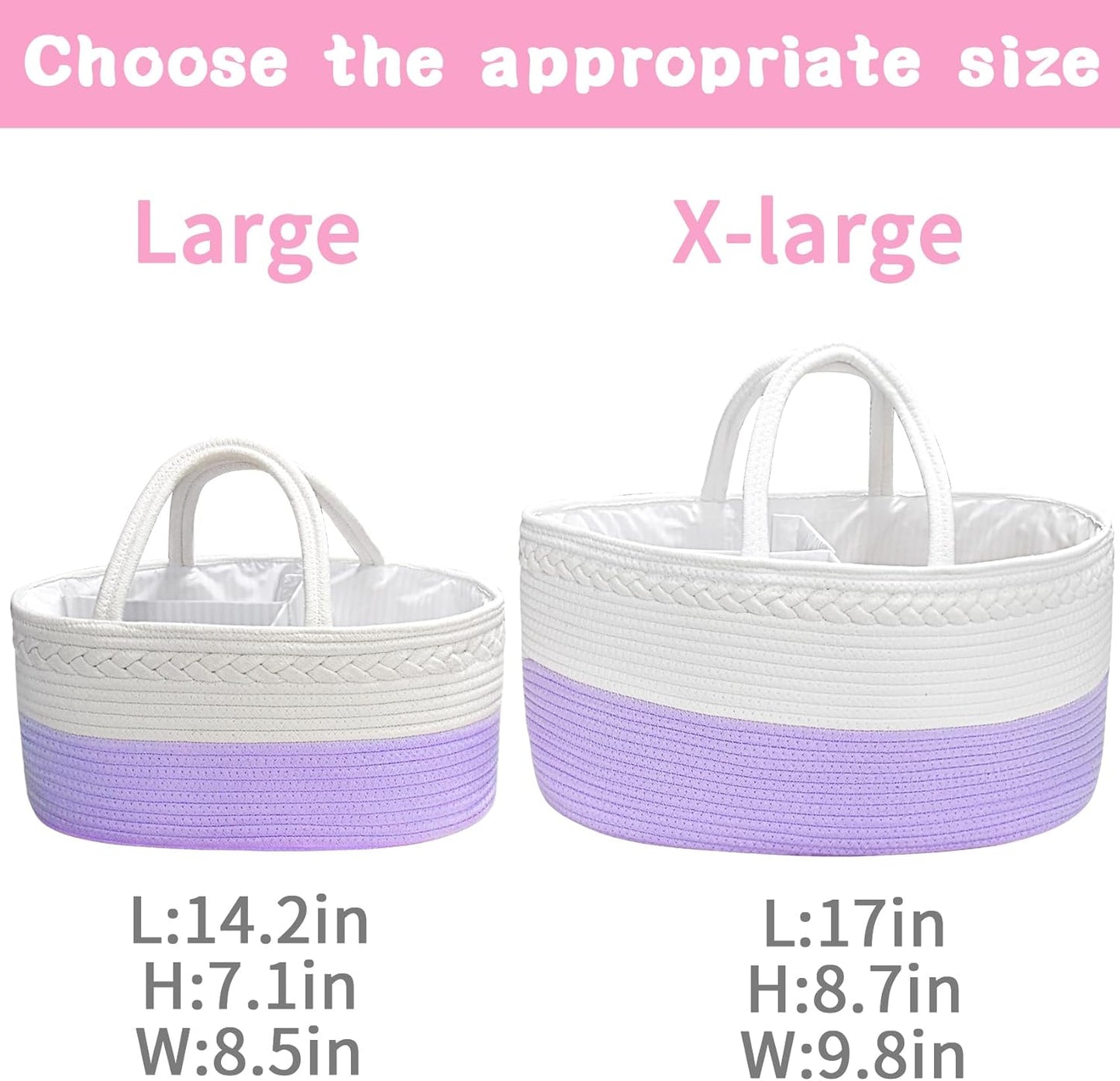ABenkle Baby Diaper Caddy, Nursery Storage Bin and Car Organizer for Diapers and Baby Wipes, Cotton Rope Diaper Basket Caddy, Changing Table Diaper Storage Caddy