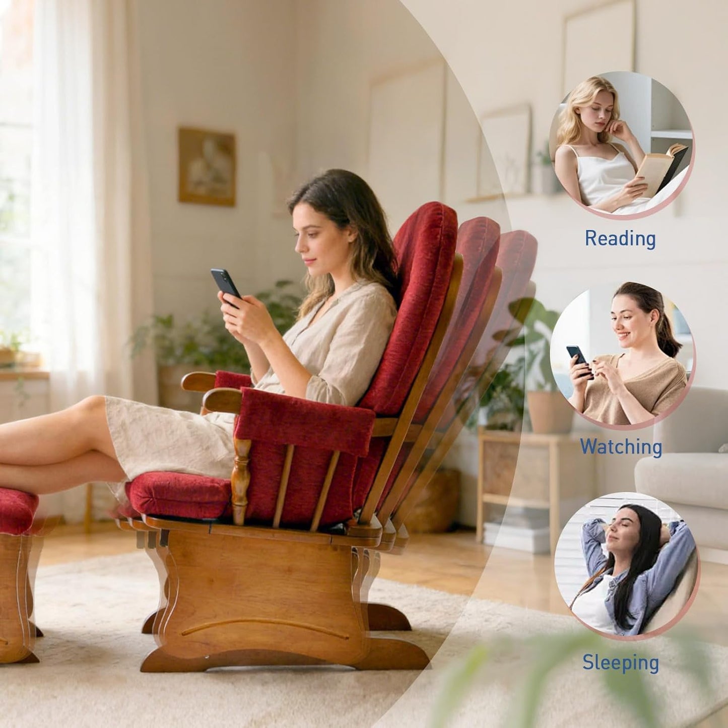 Rubber Wood Gliding Rocking Chair for Nursery, Rocking Chair Glider Rocker with Arm Rest, Padded Cushion for Living Room Bedroom Reading Room, 280lbs Weight Capacity, Blue
