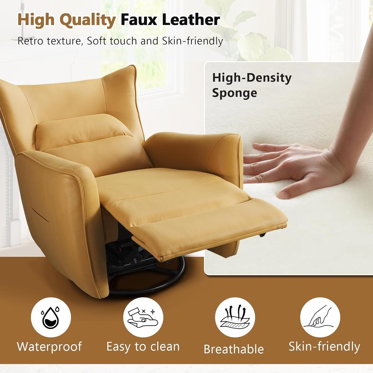 HAOMARKETS Electric Swivel Rocker Recliner Chair, Power Faux Leather Glider Rocking Recliners for Adults,360° Swivel Nursery Reclining Sofa with USB Charging Port, White