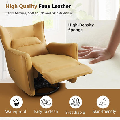 HAOMARKETS Electric Swivel Rocker Recliner Chair, Power Faux Leather Glider Rocking Recliners for Adults,360° Swivel Nursery Reclining Sofa with USB Charging Port, White