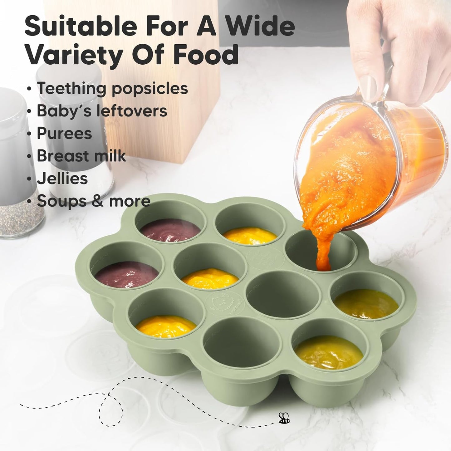 KeaBabies Silicone Food Freezer Trays with Lid, 2oz x 10 Pods Baby Food Storage Containers, Easy Puree Meal Prep, Breast Milk Silicone Freezer Molds, Dishwasher, Microwave Safe, BPA-Free (Chai Latte)