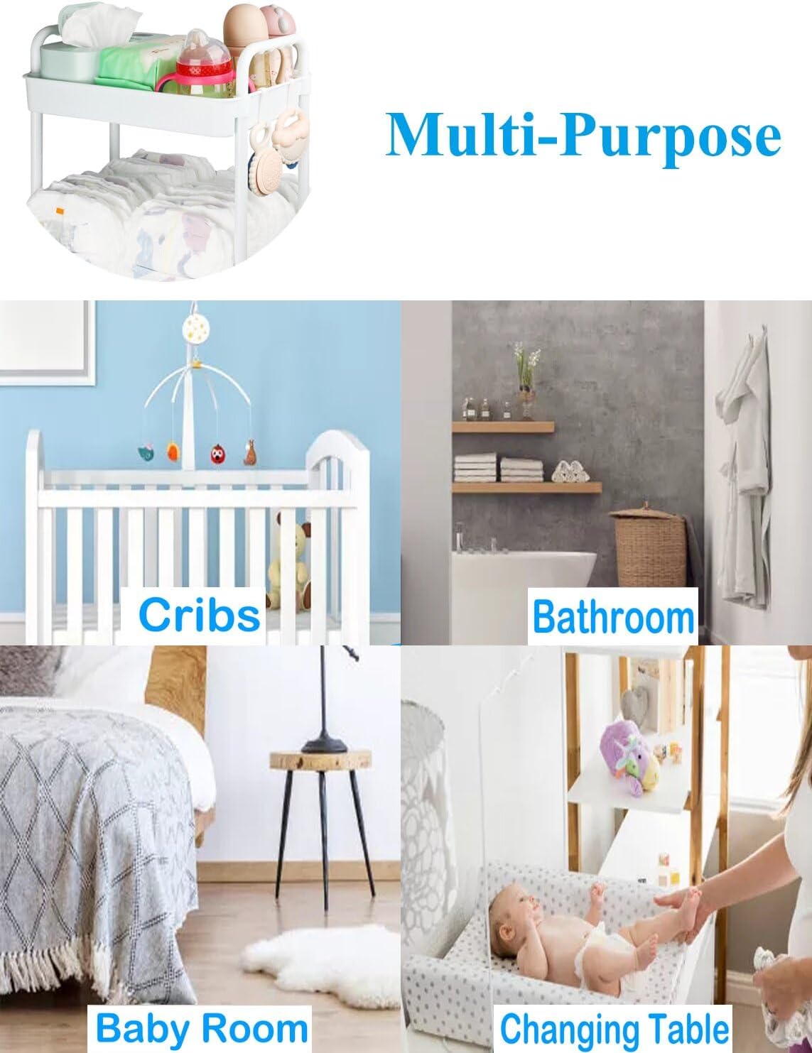 Volnamal Baby Diaper Caddy, Plastic Movable Cart for Newborn Nursery Essentials Diaper Storage Caddy Organizer for Changing Table & Crib, Easy to Assemble, Beige