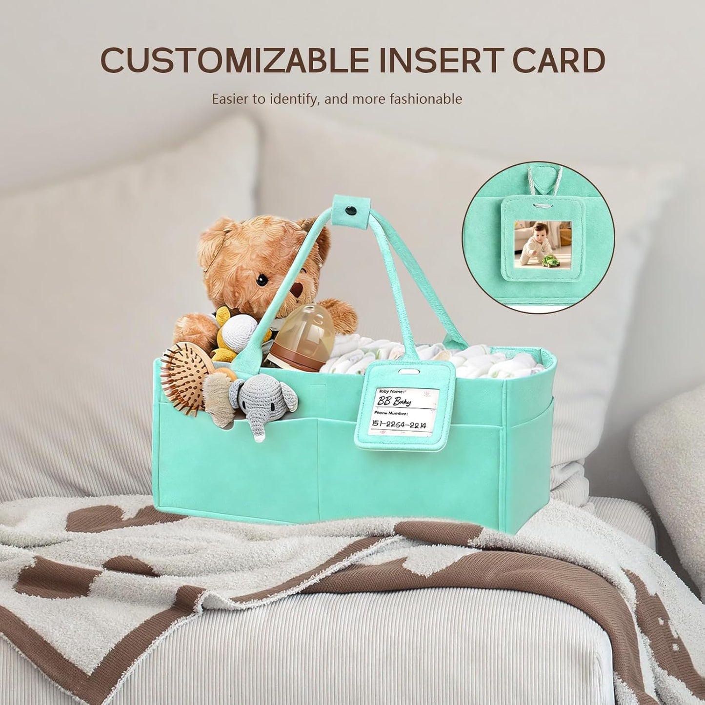 GEMII Diaper Caddy Organizer-Large Baby Caddy Organizer with Handle, Newborn Registry Essentials, Baby Shower Basket Gifts for Boys or Girls (Oatmeal, Large)